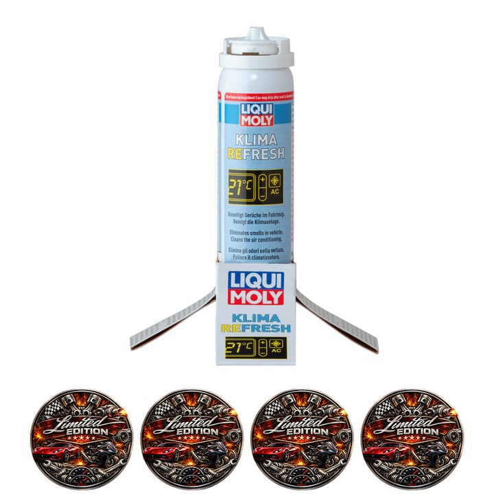 Spray curatare aer conditionat auto Liqui Moly Klima Refresh, antibacterian, 75 ml, set 4 stickere
