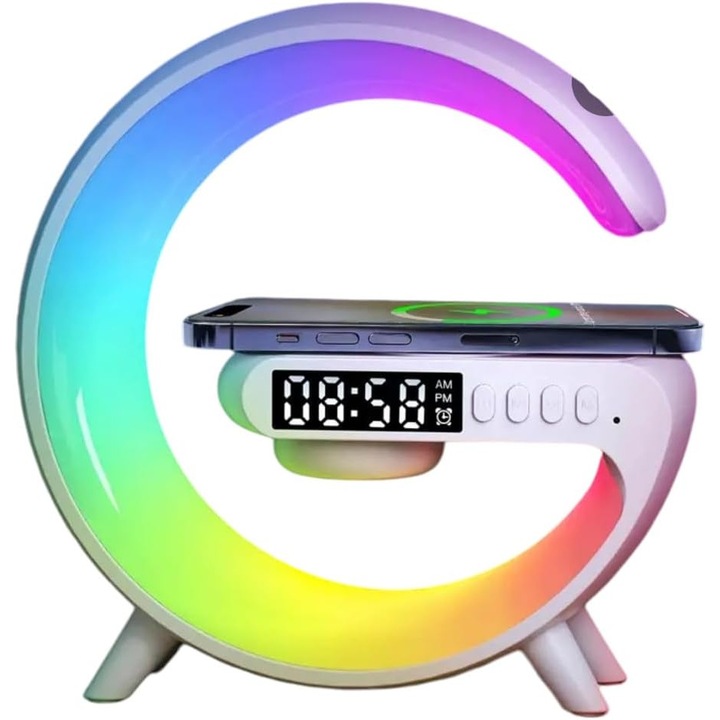 Dalimag LED RGB digitális óra ébresztővel és Qi vezeték nélküli töltéssel, nagy kijelző, többszínű fény, modern design hálószobába, irodába vagy éjjeli szekrényre