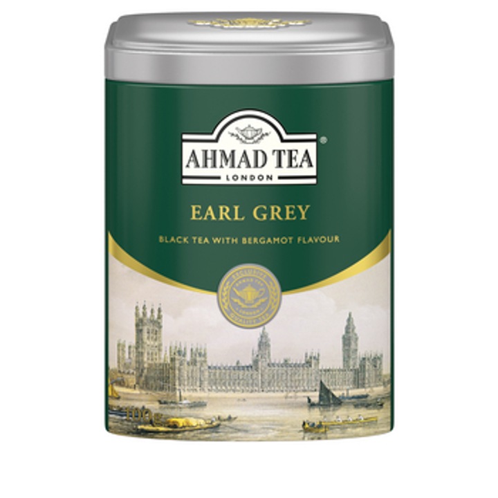 Ceai negru Ahmad Earl Grey, 100 g, frunze vrac, aroma de bergamota