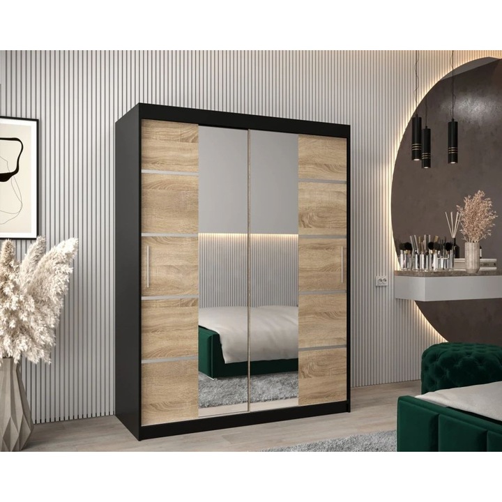 Dressing Marissa, 120x60x200cm, cu oglinda, Wenge & Sonoma, Pal 18 mm
