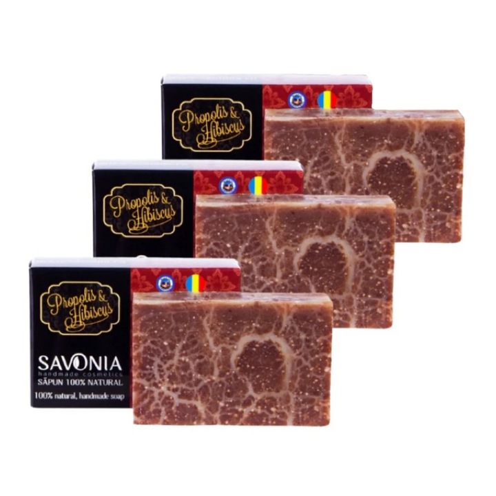 Комплект 3 бр. Натурален сапун с прополис и хибискус, Savonia, 90гр, унисекс, 100% натурален
