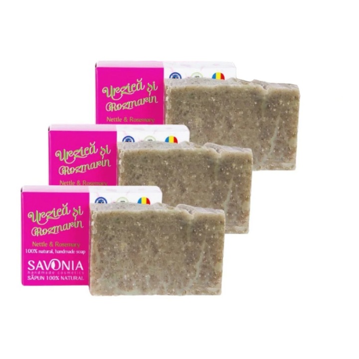 Комплект 3 бр. Натурален твърд шампоан с коприва и розмарин, Savonia, 90 гр, 100% натурален, унисекс