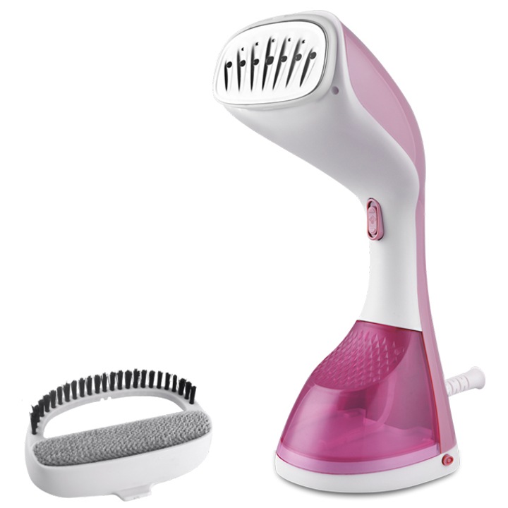 Aparat de calcat vertical cu abur DSP KD1079, 1400 W, rezervor detasabil 220 ml, abur 10-20 g/min, fier calcat cu incalzire in 30 secunde, 2 nivele de abur, accesoriu scame, protectie supraincalzire, design compact si usor pentru calcare rapida, Alb/Roz