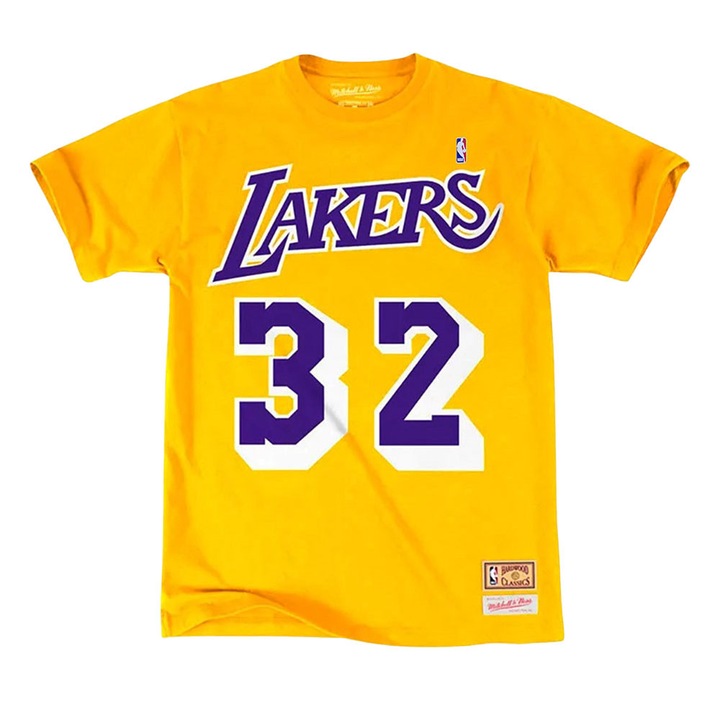 Tricou sport barbati, Mitchell & Ness, Magic Johnson, galben, bumbac 100%