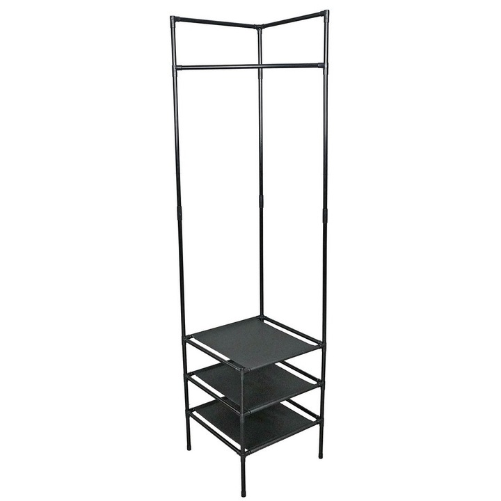 Suport haine, raft de colt fier negru 43 x 43 x 178 cm