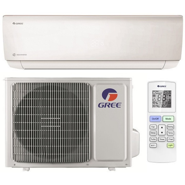 Aer conditionat Gree Bora A4 Silver GWH09AAAXB-K6DNA4C, 9000 BTU, A++/A+, Wi-Fi, Inverter, Cold Plasma, Auto Clean, I Feel + Kit instalare inclus
