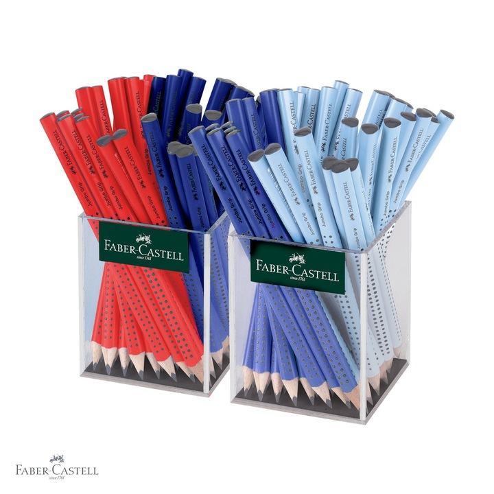 Set 72 creioane grafit Jumbo Grip Faber-Castell, forma triunghiulara ergonomica, fara radiera, pentru copii
