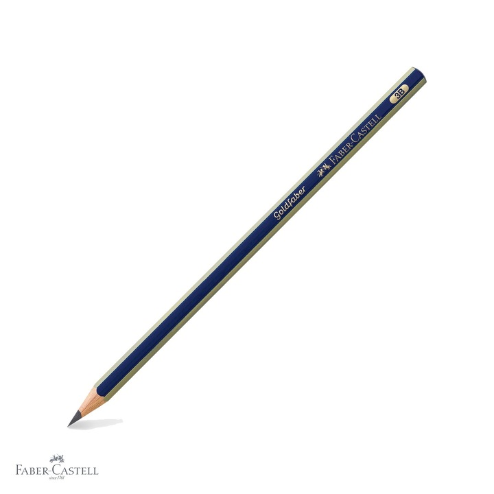Creion grafit 3B fara guma Faber-Castell Goldfaber 1221, forma hexagonala, pentru desen si schite