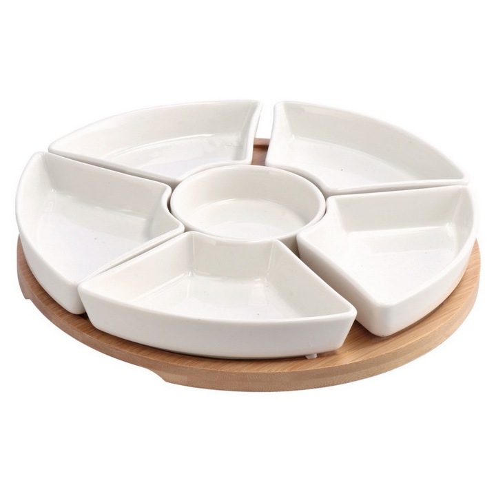 Tálalótálca 6 rekesszel, kerámia bambusz 24,5 cm
