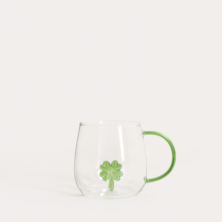 ARTEZA Homla pohár, lóhere mintával, 0,4 l, átlátszó/zöld