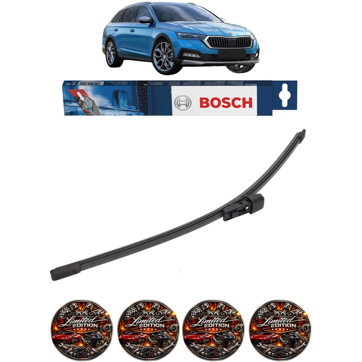 Stergator lamela spate SKODA OCTAVIA IV (NX3, NN3, PV3) din 2020-2025, pentru luneta auto, Bosch Aerotwin, din cauciuc siliconat rezistent, 4x Stickere Auto