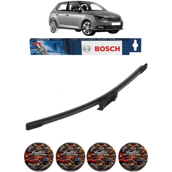Stergator lamela spate SKODA FABIA IV (PJ3) din 2021-2024, pentru luneta auto, Bosch Aerotwin, din cauciuc siliconat rezistent, 4x Stickere Auto