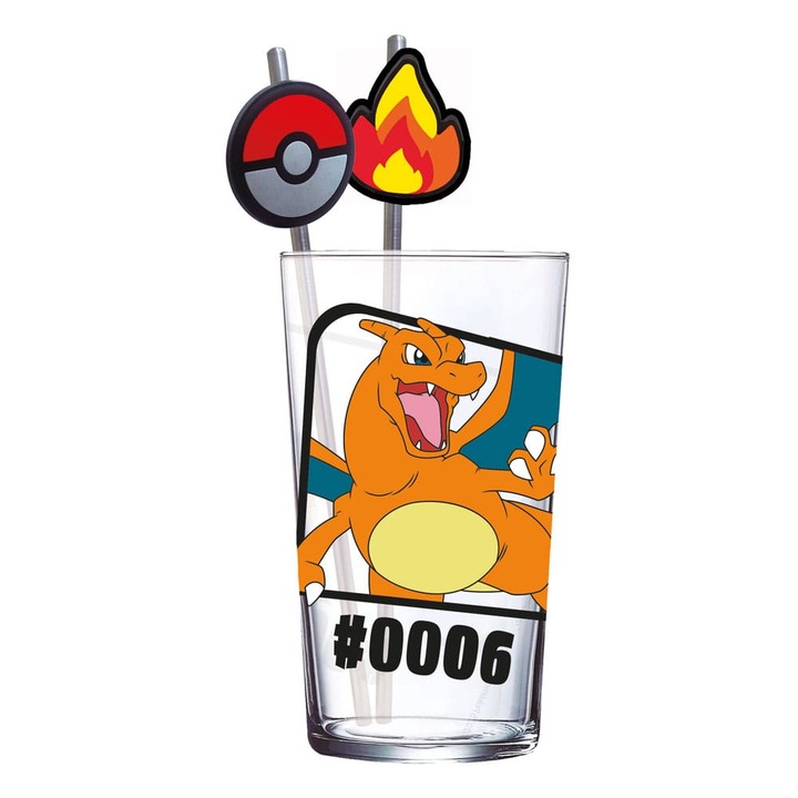 STOR Pokemon Charizard pohár 480 ml, többszínű, 10 cm, szívószállal