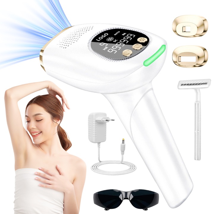 Juksun Epilator IPL, Aparat epilare cu lumina pulsata IPL, 9 niveluri intensitate, indepartarea parului cu laser, intinerirea pielii si eliminarea acneei, Pentru axile, picioare, fata, zona bikini