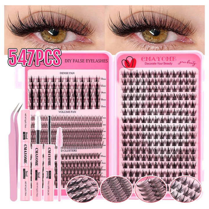 Set gene Cmayome 547 piese volum gros D curl 10-16mm cu penseta si adeziv