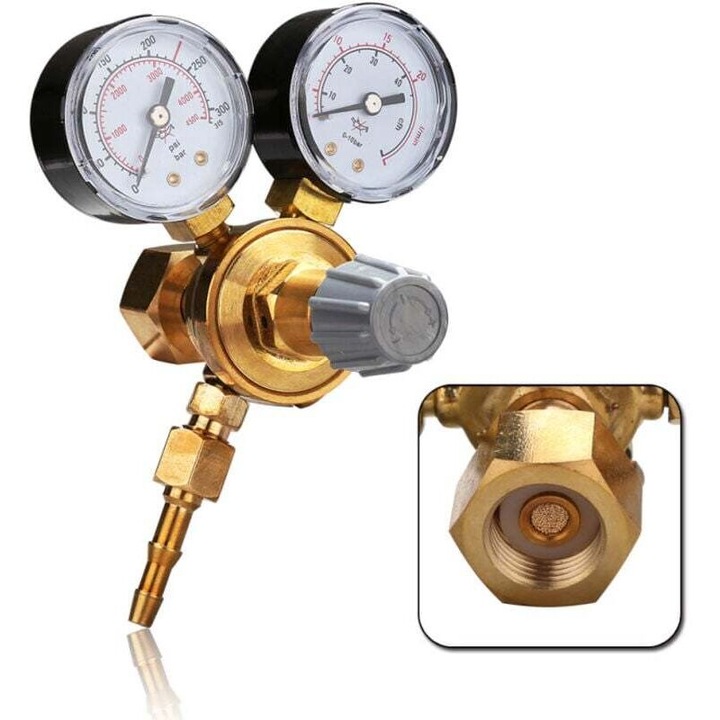 Regulator de presiune pentru argon/CO2, 0-315 bar, 0-20 l/min, 6-8 mm, 700 g, set complet pentru sudare MIG/MAG/TIG