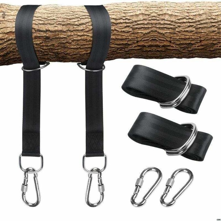 Set curele pentru leagan, capacitate 150-200kg, material poliester, 5x150cm, cu 2 carabiniere din otel inoxidabil