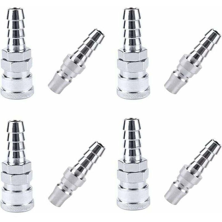 Set 8 bucati racorduri rapide pentru furtun de aer, 9mm, argintii