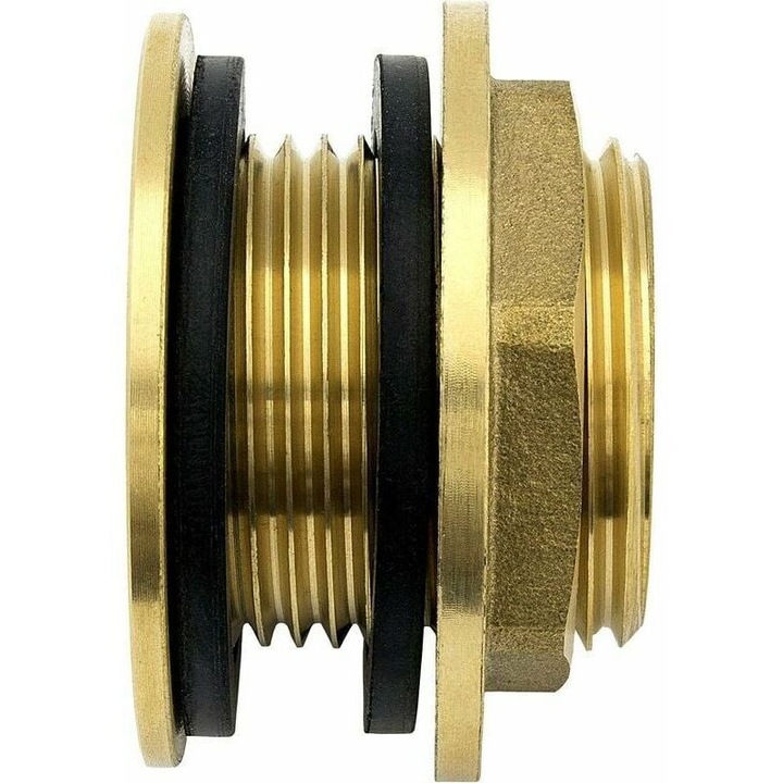 Átvezető fitting 3/4" (20/27) sárgarézből/rozsdamentes acélból, 2 gumitömítéssel, csapokhoz, esővízgyűjtéshez
