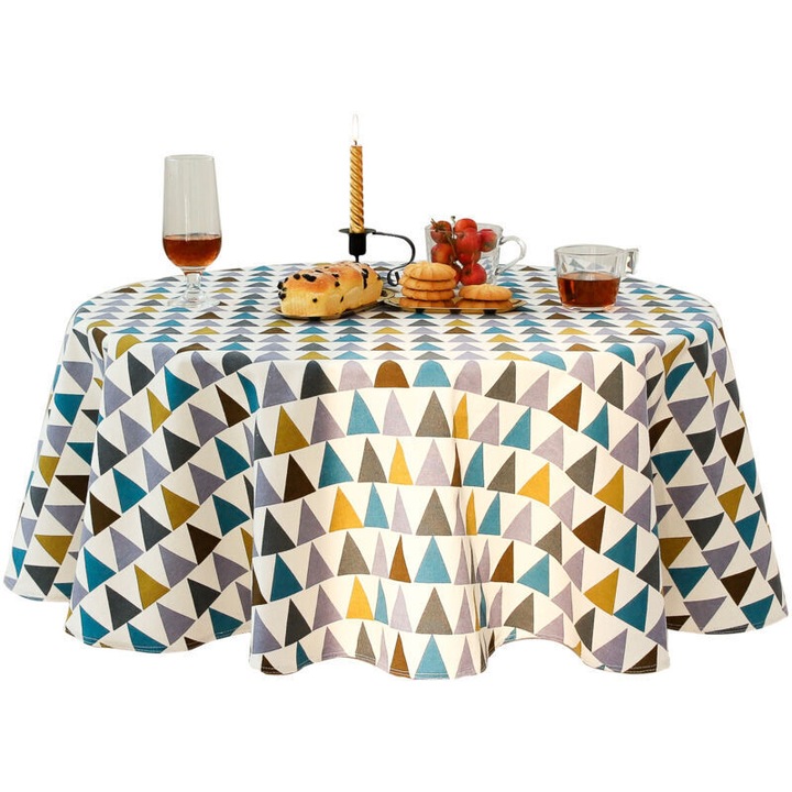 Kerek asztalterítő, 120cm, pamut-len, többszínű, modern stílus
