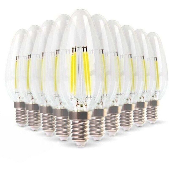 10 db E14 4W LED filament izzó készlet, 40W-nak megfelelő, meleg fehér 2700K