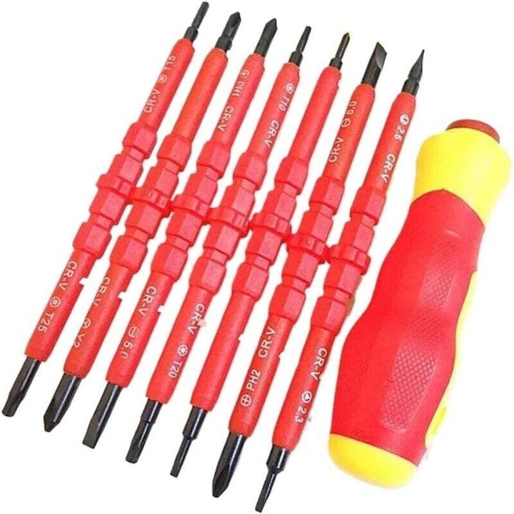 Set de surubelnite izolate, 8 piese, cu maner ergonomic, din otel crom-vanadiu