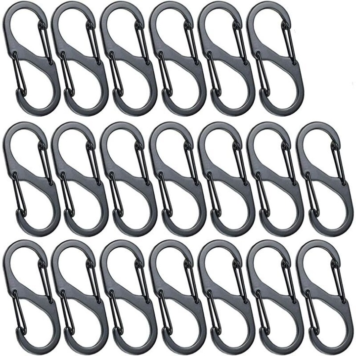 Set 50 carabiniere mini S din aliaj de aluminiu, rezistente, usoare, impermeabile, 4x1.8cm, negre