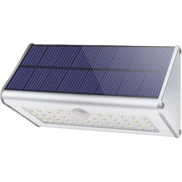 Външна соларна лампа, 1100 Lm, 46 LED, 4500mAh, корпус от алуминиева сплав, детектор за движение, 4 интелигентни режима, бяла светлина