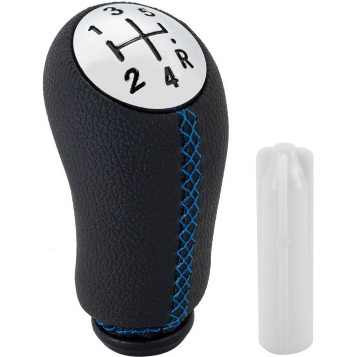 Manere schimbator de viteze din piele 5 trepte, albastru, set pentru Renault Clio III 2005-2009, Renault Megane II 2002-2009, Renault Scenic II 2003-2006, Renault Kangoo 2009