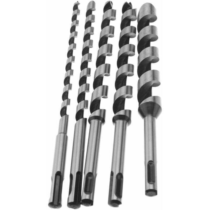 5 db-os szénacél fúrókészlet SDS Plus szárral fához, 230 mm, átmérők 6x10x14x18x20 mm