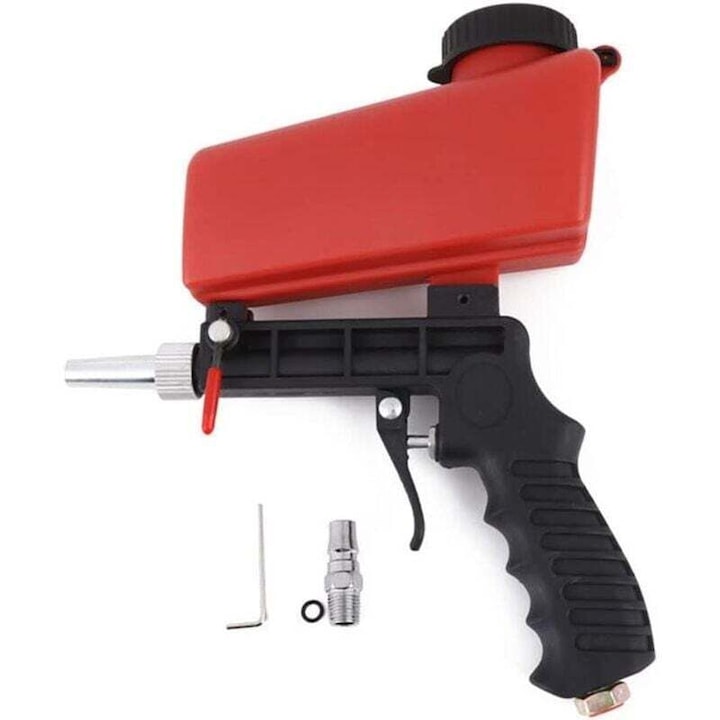 Pistol de sablare pneumatic portabil, echipament pentru atelier, rosu, dimensiuni mici, usor de utilizat