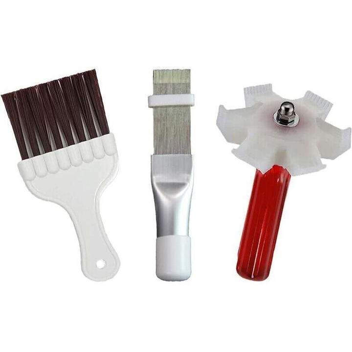 Set de 3 accesorii pentru curatarea a condensatoarelor de aer conditionat, perie din otel inoxidabil, instrument de indreptat aripioare, dimensiuni variate