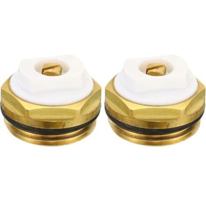 Capace pentru ventil de aer manual pentru calorifere, set de 2, alama, 3/4" BSP, alb-aurie