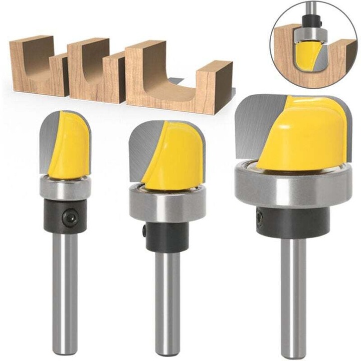 Set 3 freze rotunde pentru lemn, 6mm, 12.7mm/19mm/28.5mm, unelte pentru prelucrarea lemnului