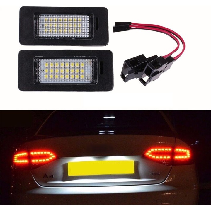 2 db LED rendszámtábla világítás készlet, hideg fehér, 12V, Audi A4 B8, A5, Q5, Passat, S5