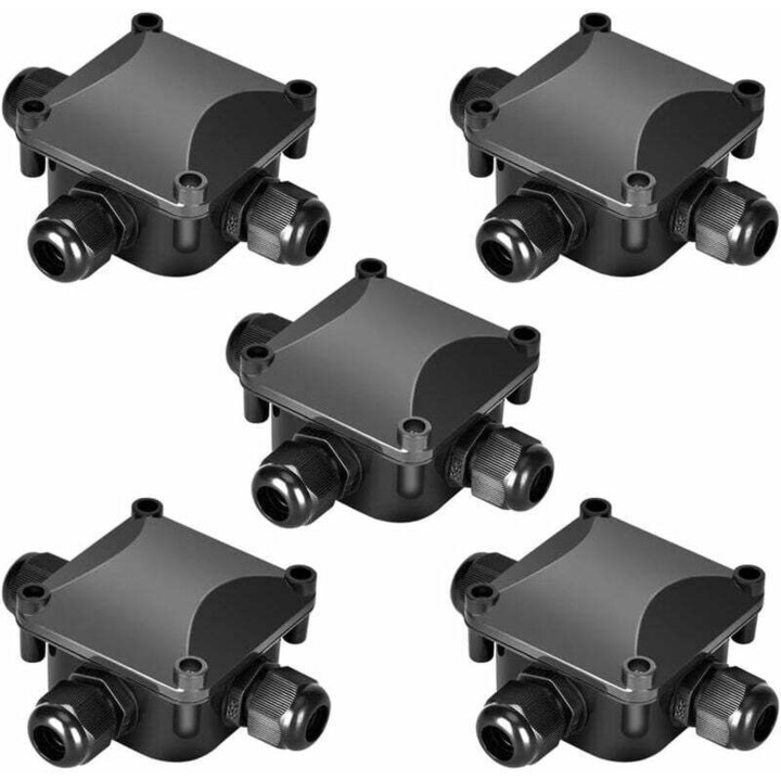 Set de 5 cutii de jonctiune impermeabile IP68, 230V, negru