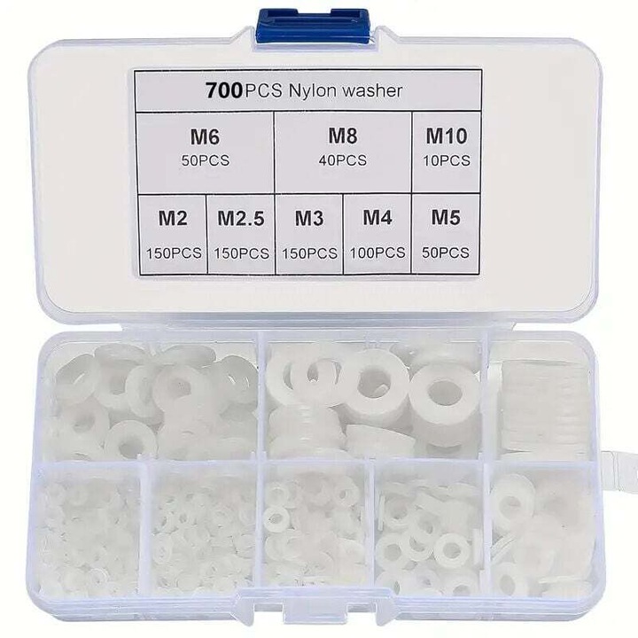 Set 700 bucati piulite din nylon alb, diverse dimensiuni M2-M10, pentru aplicatii mecanice