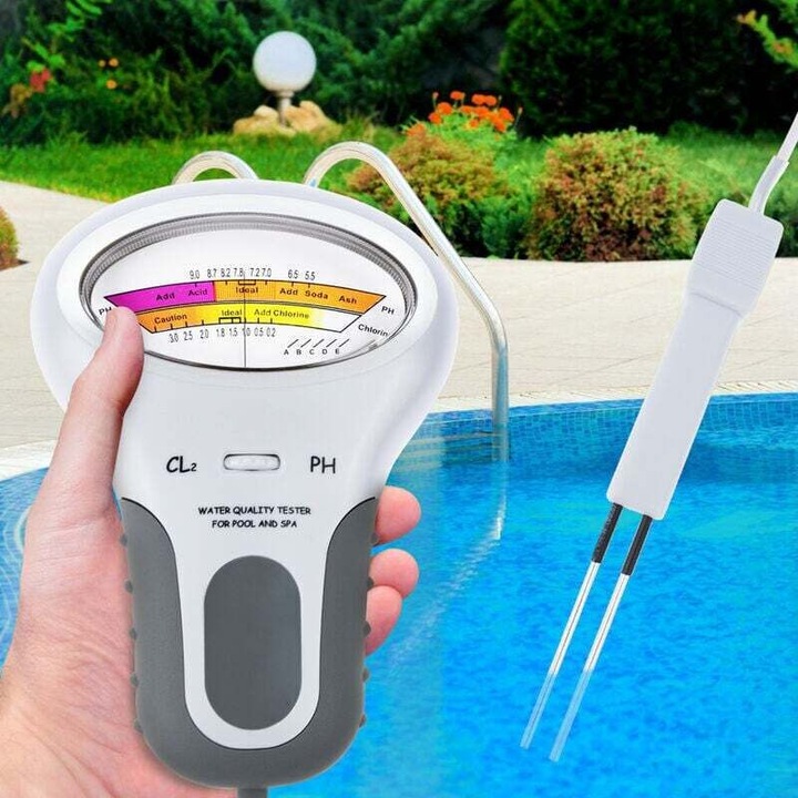 Tester de calitate a apei 2 in 1, masurare pH si Cl2, accesorii pentru piscine si spa, 190x20mm