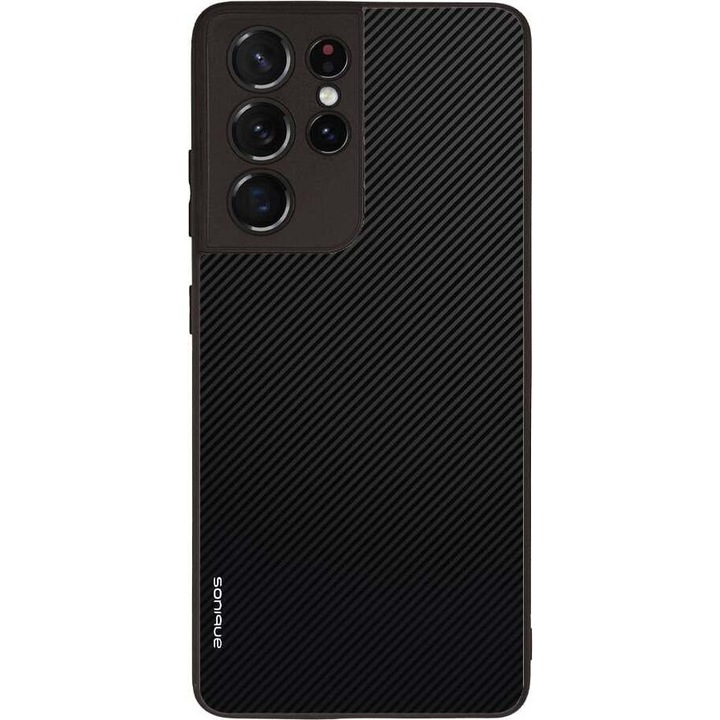 Husa telefon Sonique Carbon Series pentru Samsung Galaxy S21 Ultra, silicon, antisoc, negru