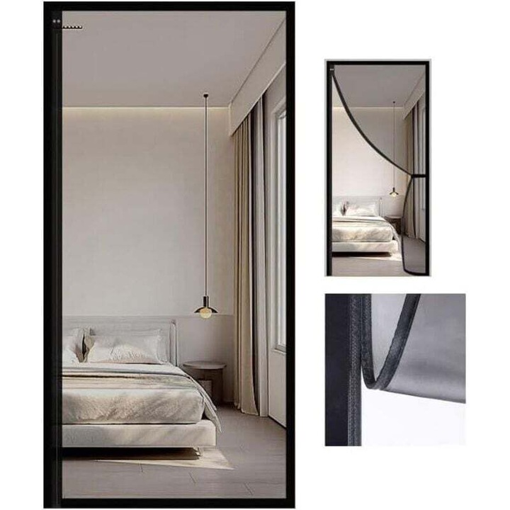 Plasa de tantari pentru usi de terasa, retractabila, inchidere magnetica, neagra, 90x210cm