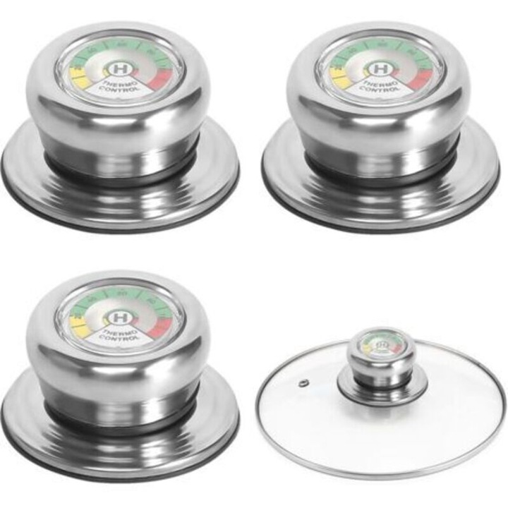 Set de manere pentru capac de oala, 3 bucati, termometru, inox, argintiu, 72x35mm