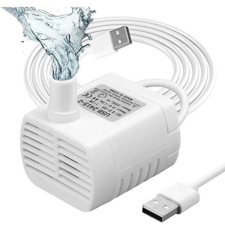Pompa submersibila mini, 3W, 200L/H, USB, pentru acvarii si gradini hidroponice