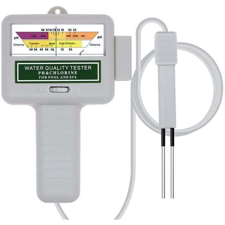 Tester de calitate a apei, monitor digital portabil, pH, set pentru testarea clorului, alb, 18x11.6x3.1cm