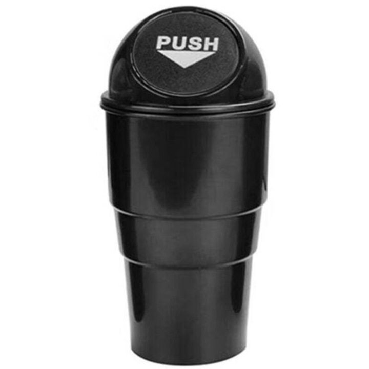 Mini szemeteskuka autóba, autós tartó, levehető műanyag fedél, 9.5x20cm, fekete