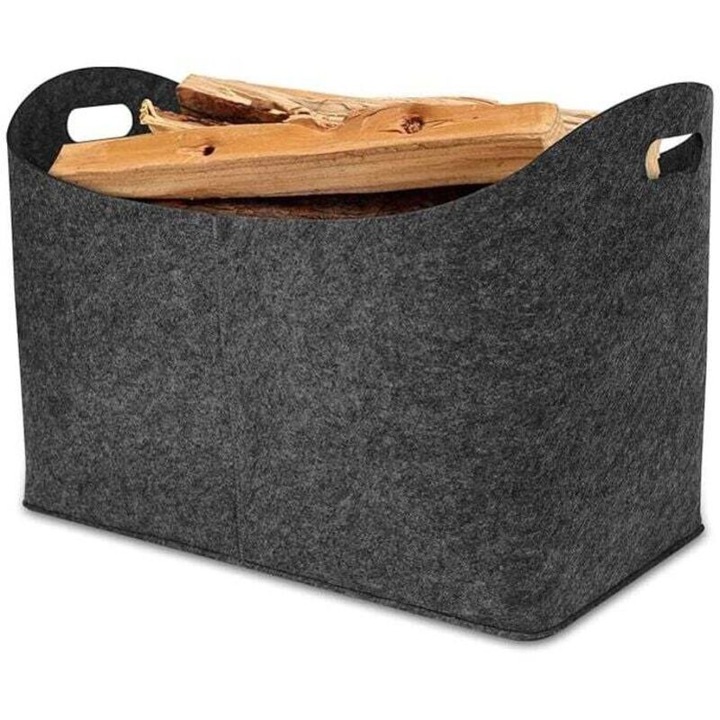 Sac din fetru pentru lemne de foc, 55x30x40cm, gri inchis, cu manere intarite