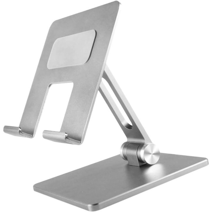 Suport laptop si tableta din aluminiu, reglabil, pliabil, ergonomic, suport de birou portabil, compatibil iPad/Tablet, Argintiu