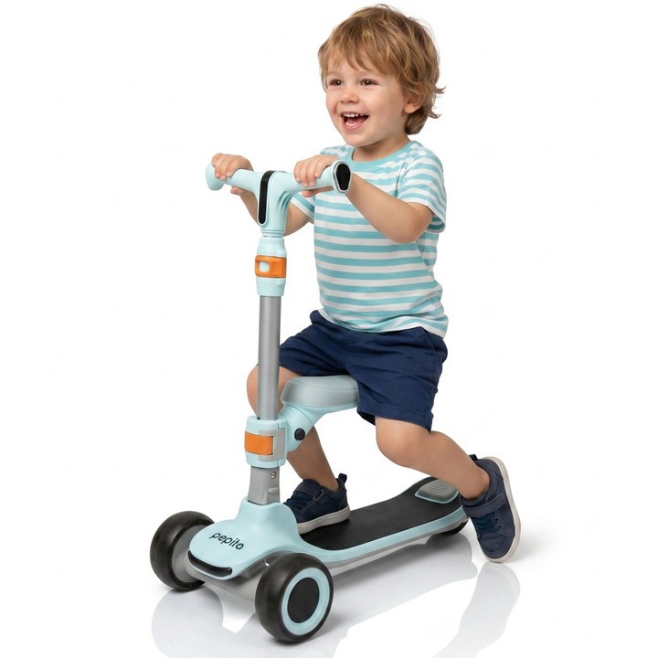 Pepita Striky 2in1 összecsukható Gyerek roller üléssel és LED fényekkel - kék-szürke