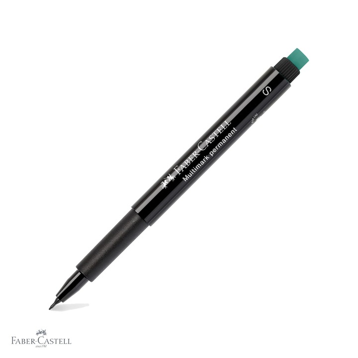 Marker permanent negru Faber-Castell Multimark, varf super fin 0.4 mm, pentru suprafete lucioase
