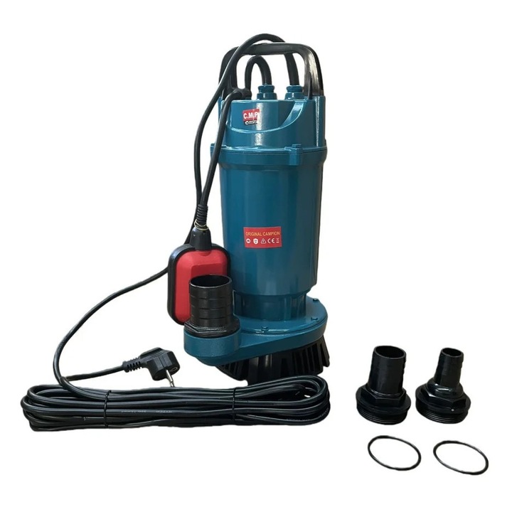 Pompa submersibila apa curata-murdara CMP1767F QDX10-35-1.1F, 1.1kW, 1.5HP, debit 10 mc/h, inaltime refulare 35m, iesire 2" / 1.5" / 1", 2860RPM, 110-220V, cu plutitor