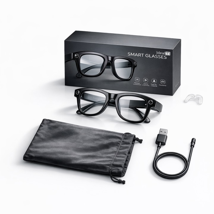 Ochelari Smart cu Camera 4K si Bluetooth IdealTI®, Traducere in Timp Real, Apeluri Handsfree, 32GB Stocare, AI, Stabilizare EIS, Control Vocal, Smart Eyewear Unisex